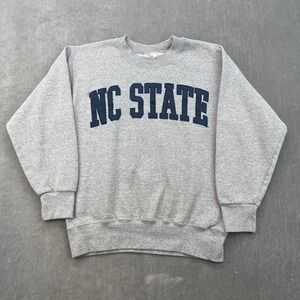 NC State Mens Small Gray The Cotton Exchange Sweatshirt Navy Blue Tackle Twill